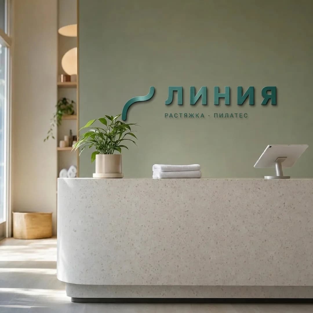 Знак ЛИНИЯ на стене ресепшена